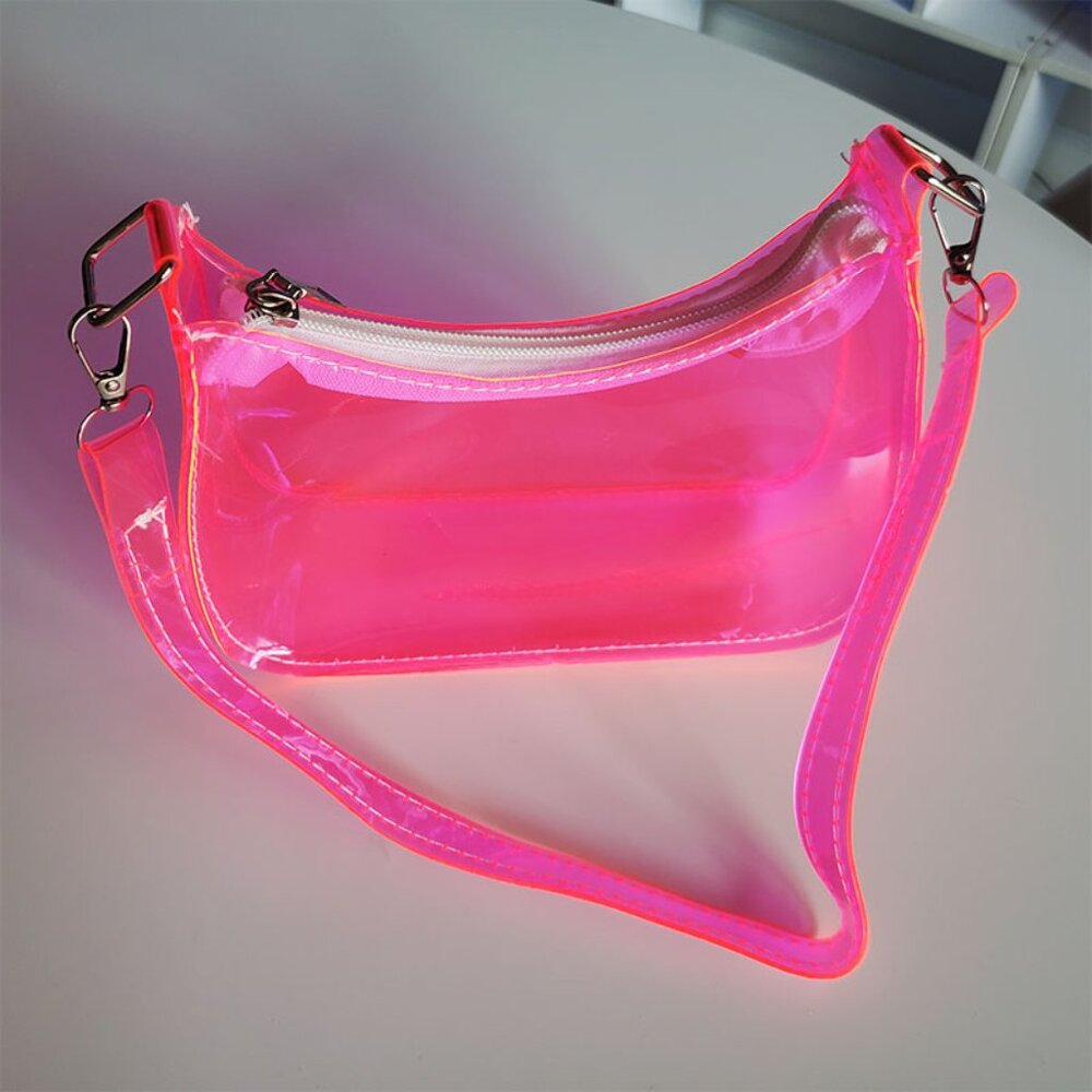 Neon Barbie Pink Small Vinyl/PVC Transparent See Through Shoulder Purse